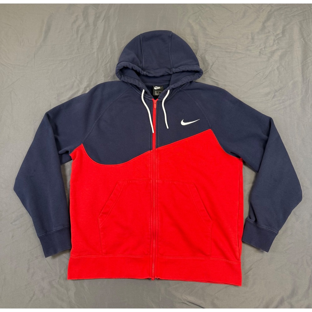 Nike Sportswear Swoosh Full Zip Hoodie Navy Red Colorblock BV5237-658 Mens XL